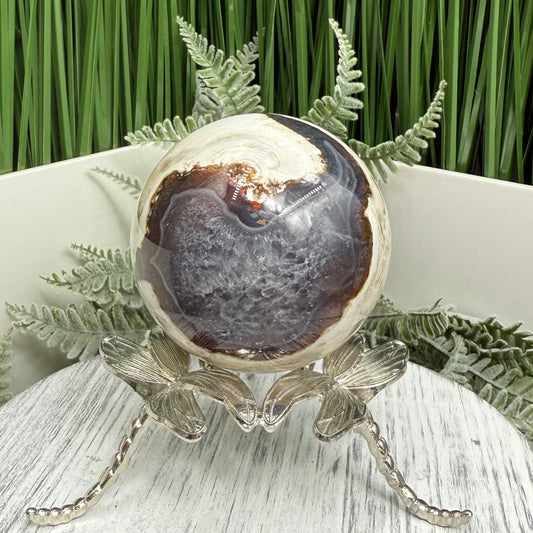 Volcanic Agate Quartz Sphere UV Reactive Crystal Ball 296g 61mm