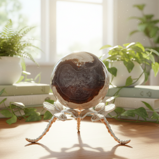 Volcanic Agate Quartz Sphere UV Reactive Crystal Ball 296g 61mm