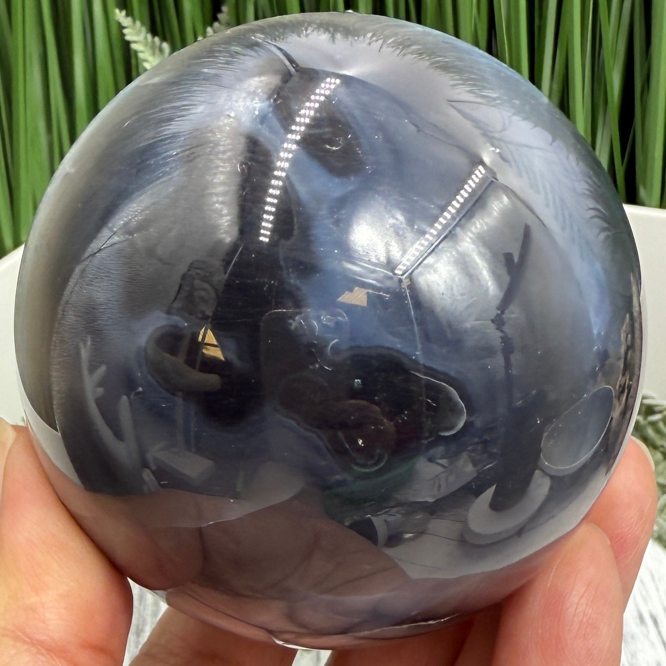Volcanic Agate Quartz Sphere UV Reactive Crystal Ball 526g 73mm