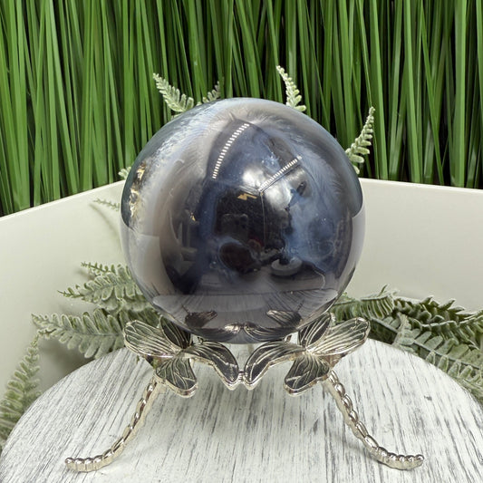 Volcanic Agate Quartz Sphere UV Reactive Crystal Ball 526g 73mm