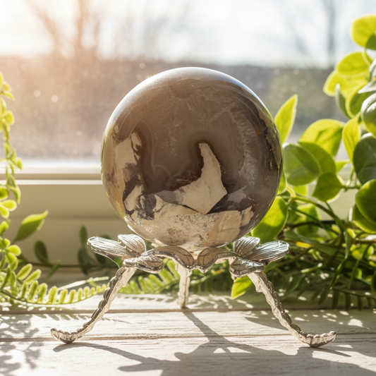 Volcanic Agate Quartz Sphere UV Reactive Crystal Ball 425g 68mm