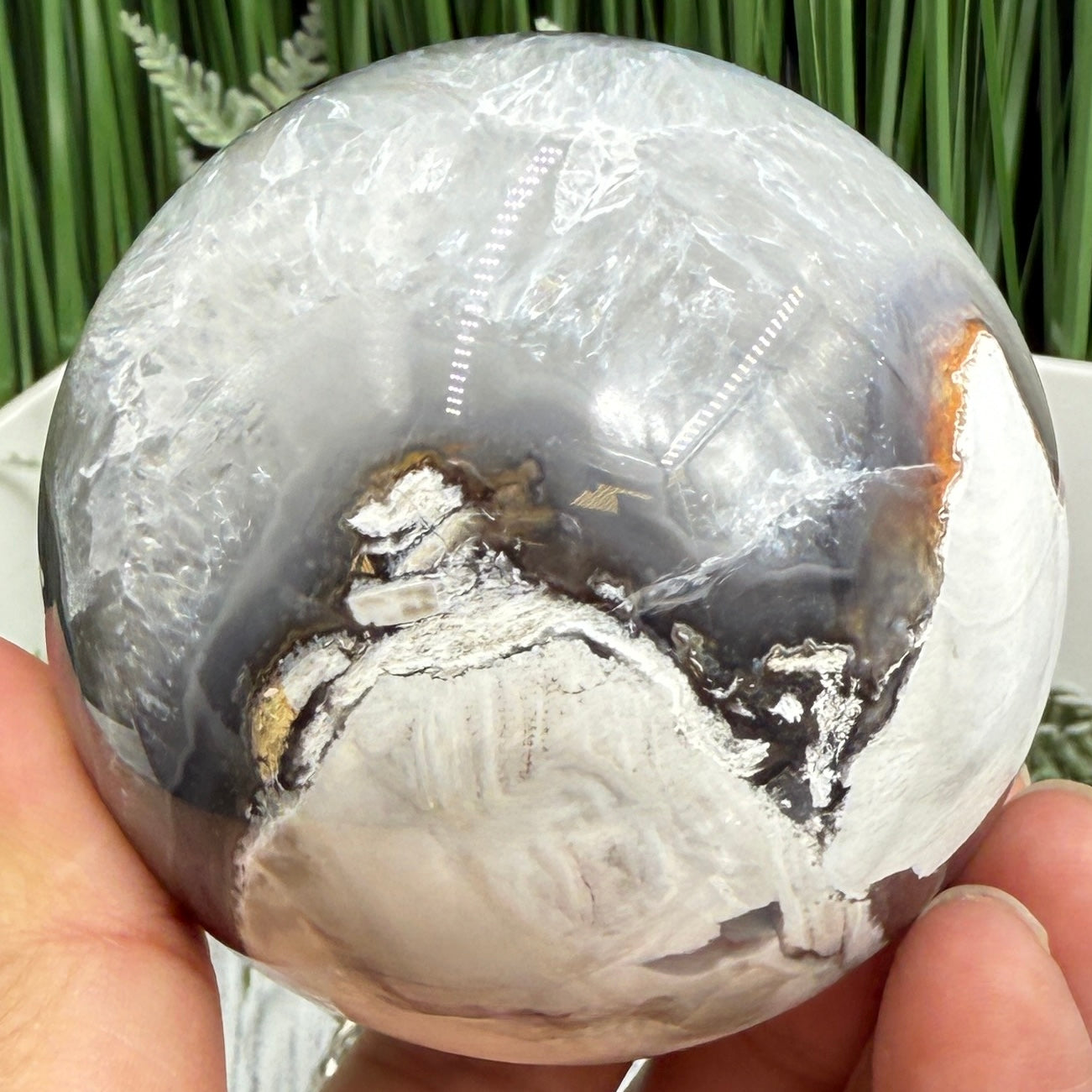 Volcanic Agate Quartz Sphere UV Reactive Crystal Ball 425g 68mm