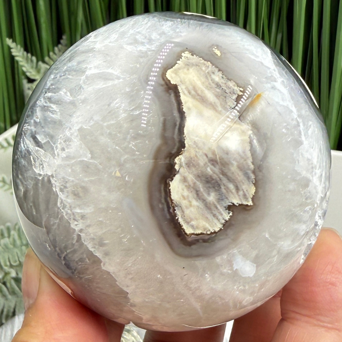 Volcanic Agate Quartz Sphere UV Reactive Crystal Ball 425g 68mm