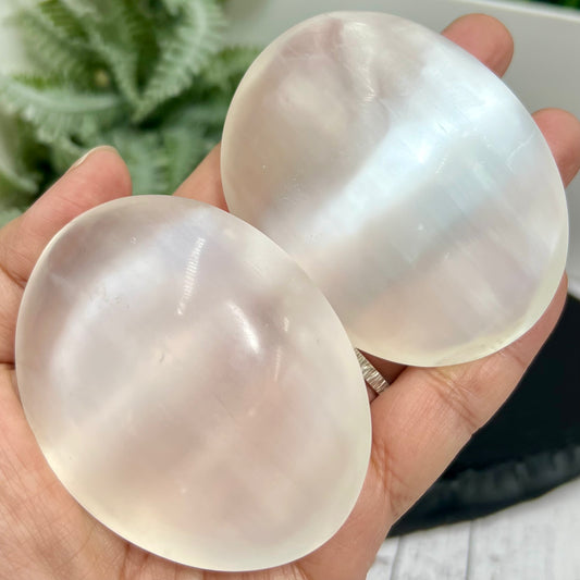 Satin Spar Selenite Palm Stones Worry Crystals Morocco YOU CHOOSE