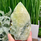 Prehnite with Epidote Flame Free Form Crystal Carving 274g