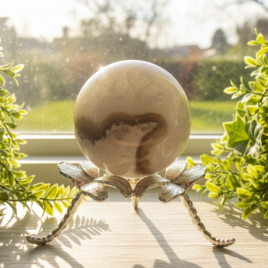 Volcanic Agate Quartz Sphere UV Reactive Crystal Ball 288g 59mm