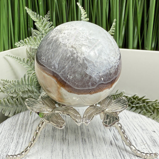 Volcanic Agate Quartz Sphere UV Reactive Crystal Ball 300g 61mm