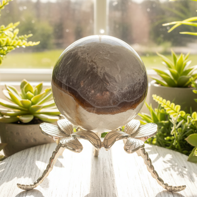 Volcanic Agate Quartz Sphere UV Reactive Crystal Ball 300g 61mm