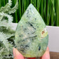 Prehnite with Epidote Flame Free Form Crystal Carving 204g
