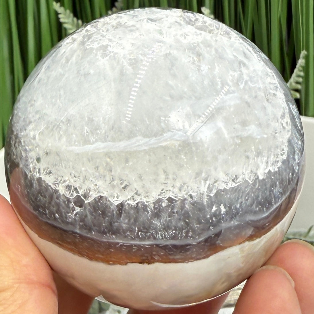Volcanic Agate Quartz Sphere UV Reactive Crystal Ball 300g 61mm