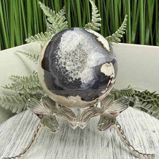 Volcanic Agate Quartz Sphere UV Reactive Crystal Ball 226g 56mm