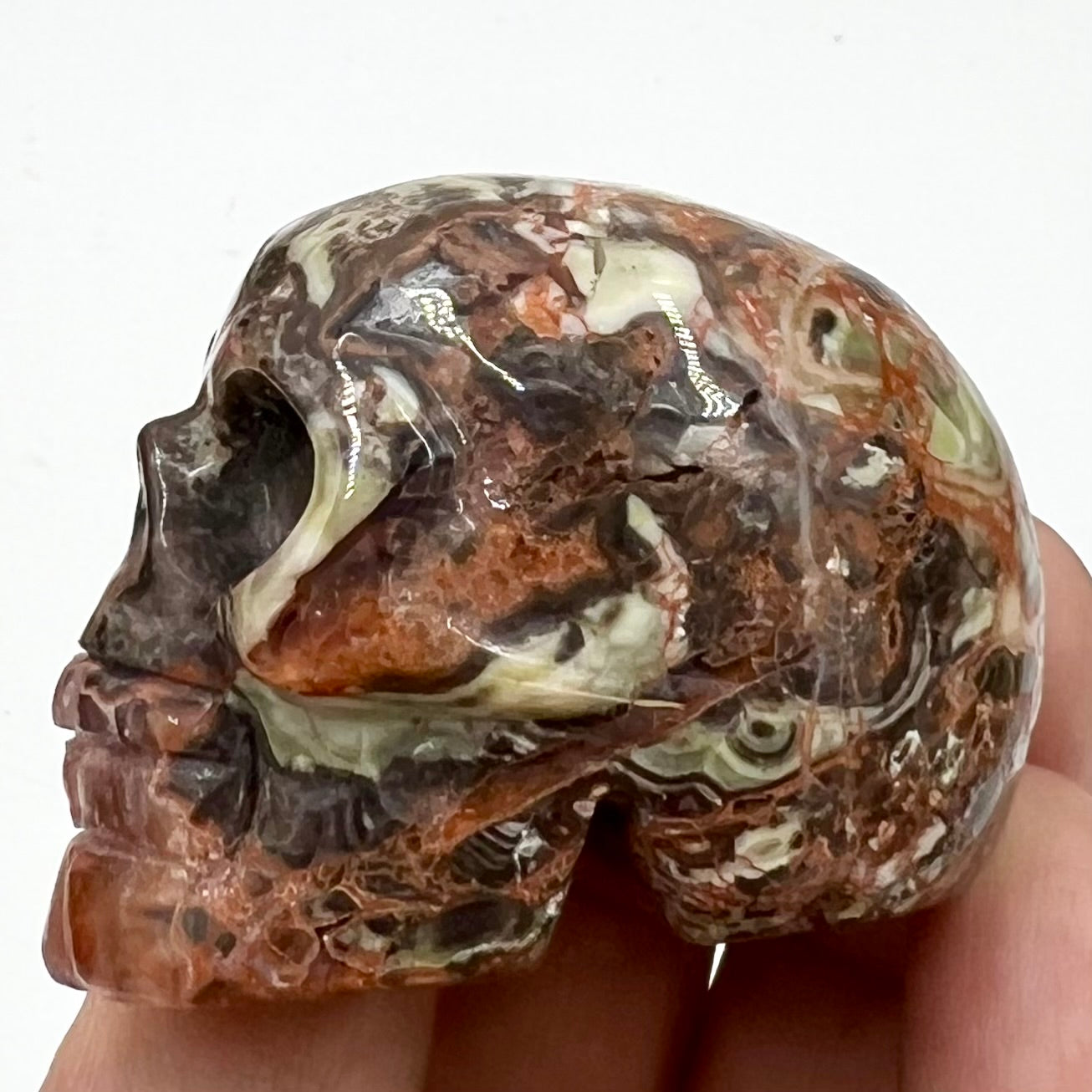Money Agate Indonesian bloodstone Skull 2 Inches Rare Hand Carved Crystal Carving