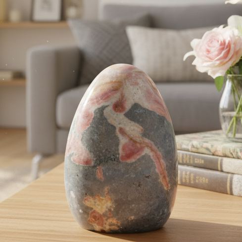 Ocean Sea Jasper Pink Free Form Flame Crystal Carving 722g