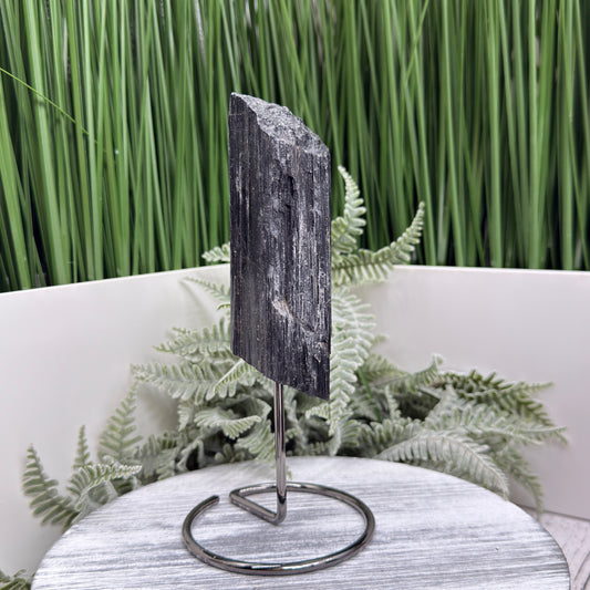 Black Tourmaline Schorl Hay Stack Raw Specimen with Stand Crystal 230g