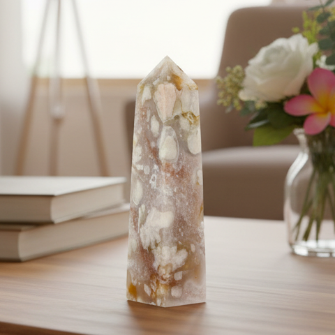 Pink Amethyst Flower Agate Tower Healing Crystal Generator 185g