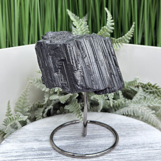 Black Tourmaline Schorl Hay Stack Raw Specimen with Stand Crystal 599g
