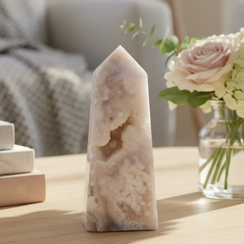 Pink Amethyst Flower Agate Tower Healing Crystal Generator 147g