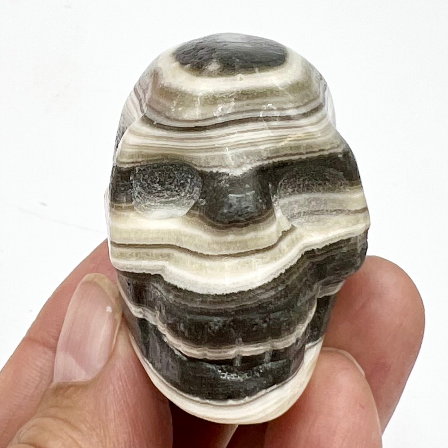 Zebra Phantom Calcite Skull 2 Inches Hand Carved Crystal Carving