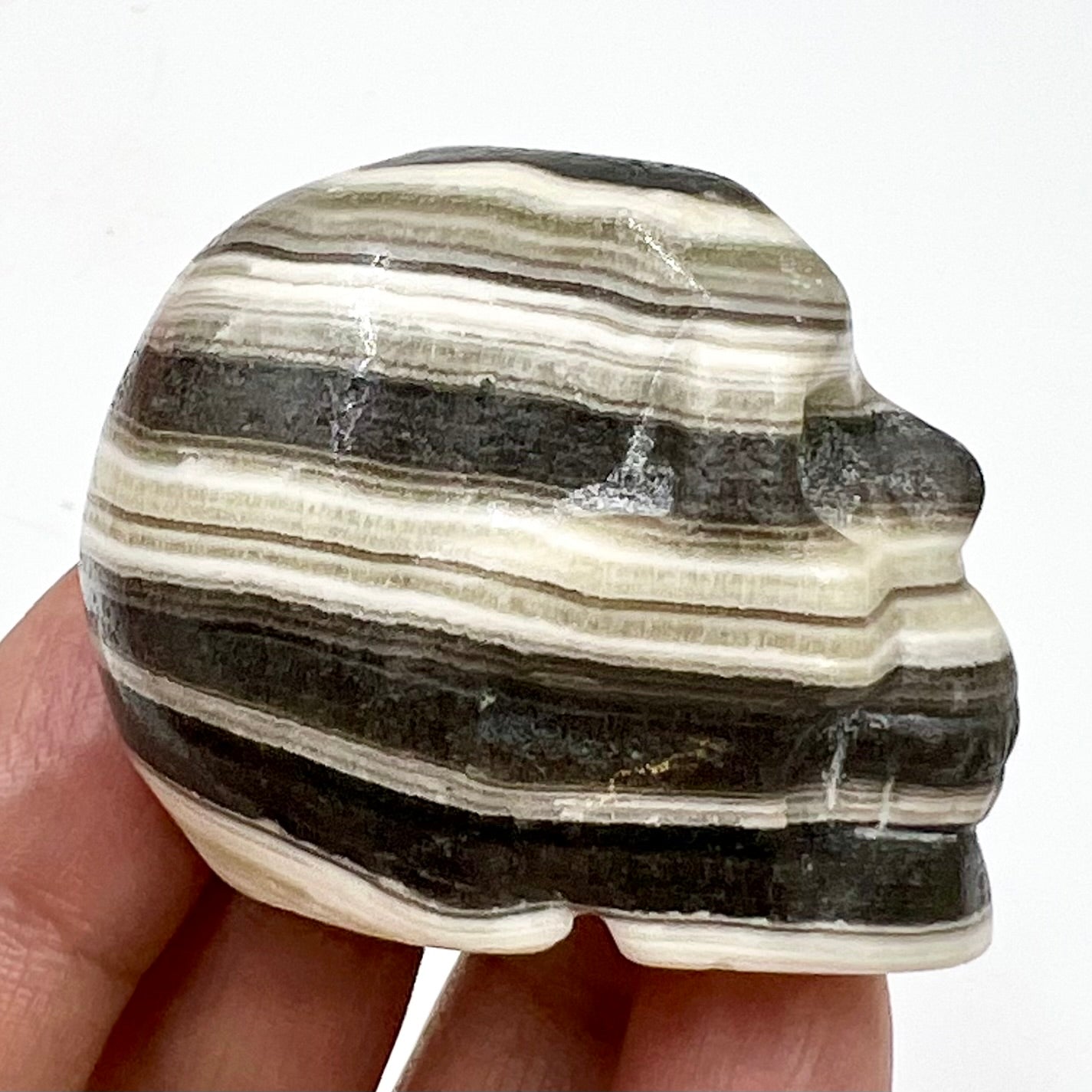 Zebra Phantom Calcite Skull 2 Inches Hand Carved Crystal Carving
