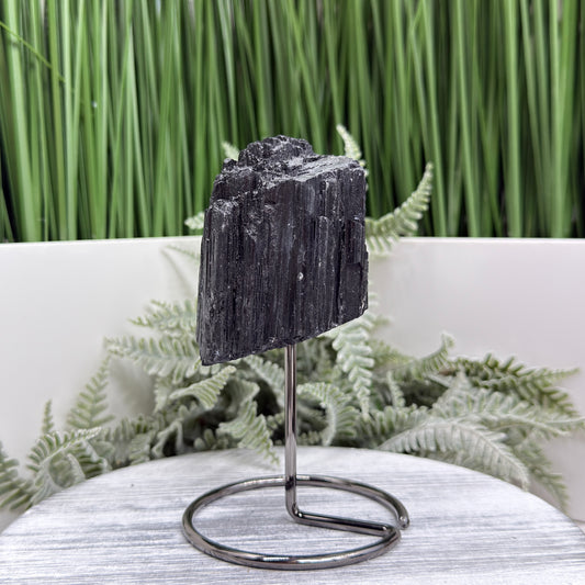Black Tourmaline Schorl Hay Stack Raw Specimen with Stand Crystal 357g