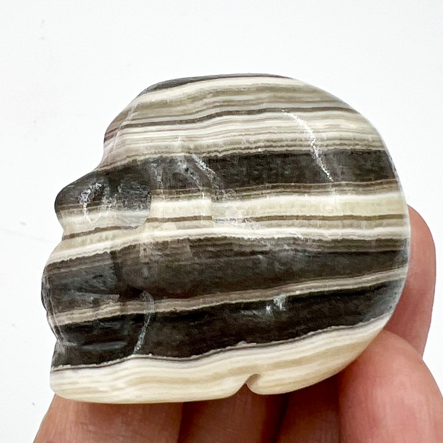 Zebra Phantom Calcite Skull 2 Inches Hand Carved Crystal Carving