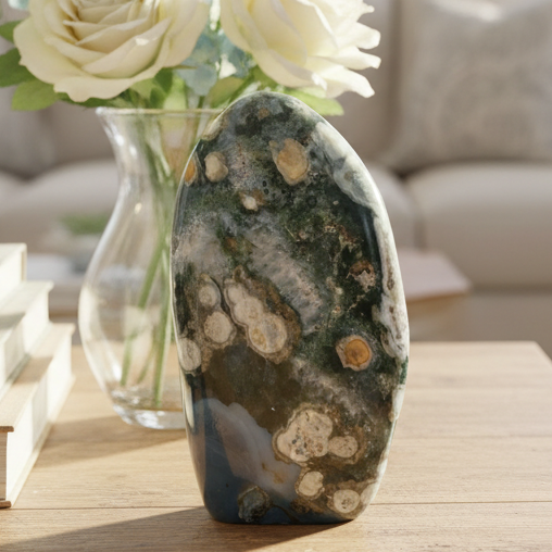 8th Vein Orbicular Sea Ocean Jasper Bubble Free Form Round Eye Crystal 854g