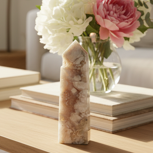 Pink Amethyst Flower Agate Tower Healing Crystal Generator 203g
