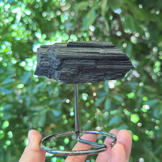 Black Tourmaline Schorl Hay Stack Raw Specimen with Stand Crystal 204g