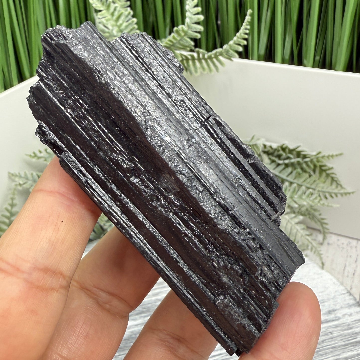 Black Tourmaline Schorl Hay Stack Raw Specimen with Stand Crystal 140g