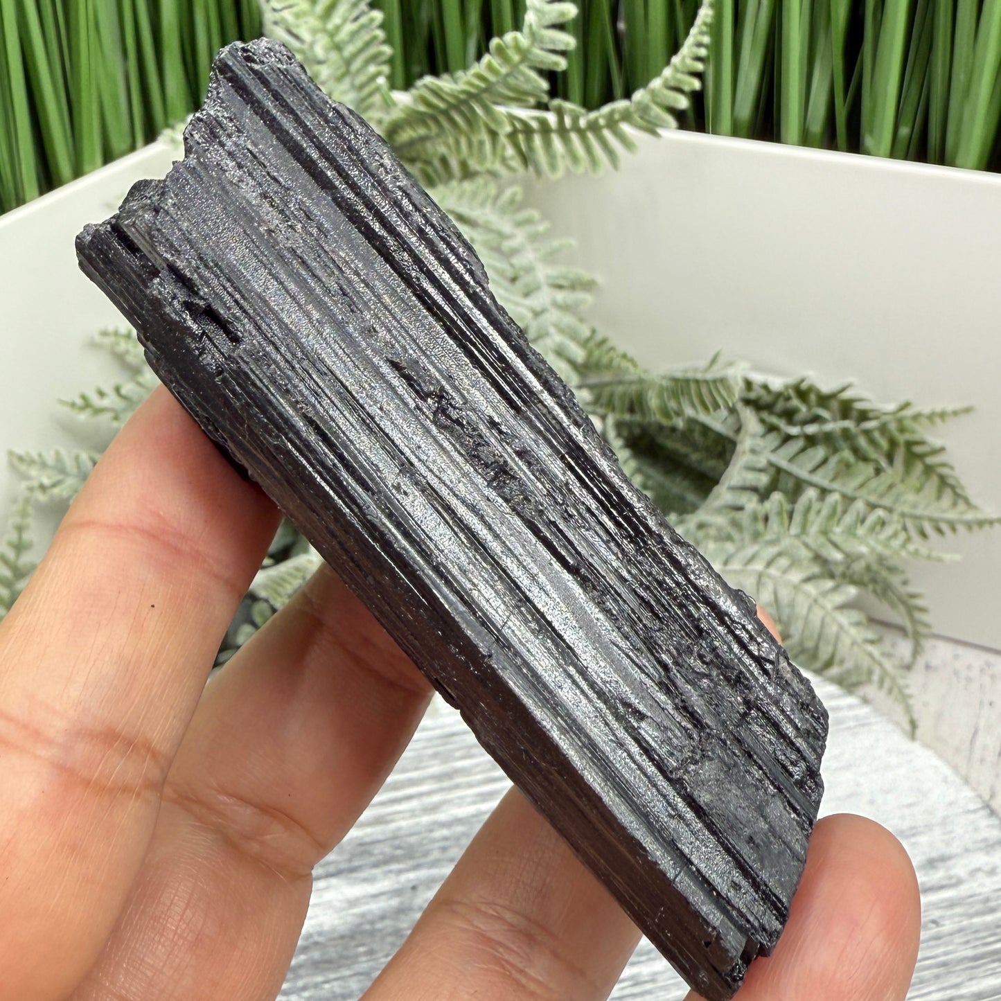 Black Tourmaline Schorl Hay Stack Raw Specimen with Stand Crystal 140g
