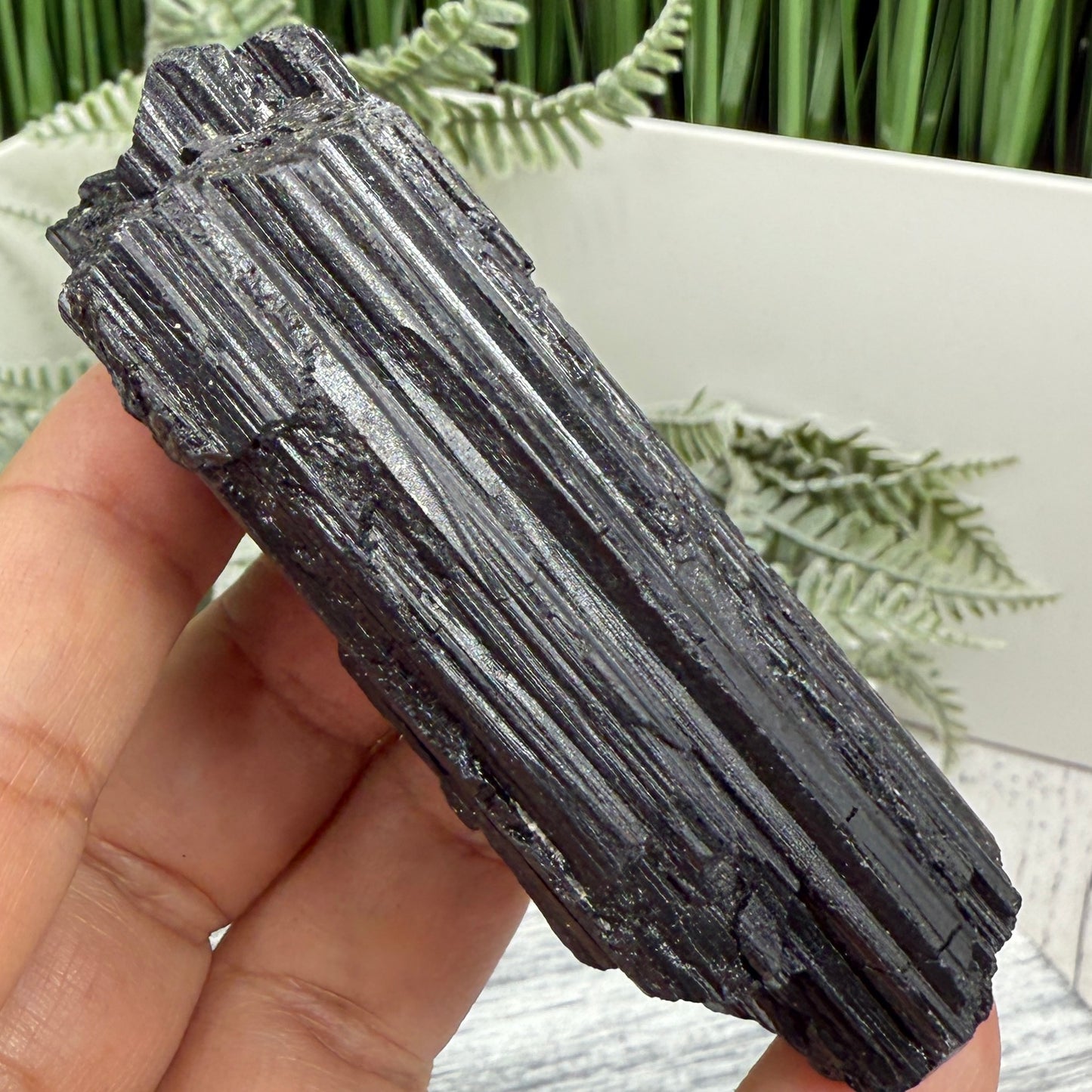 Black Tourmaline Schorl Hay Stack Raw Specimen with Stand Crystal 140g