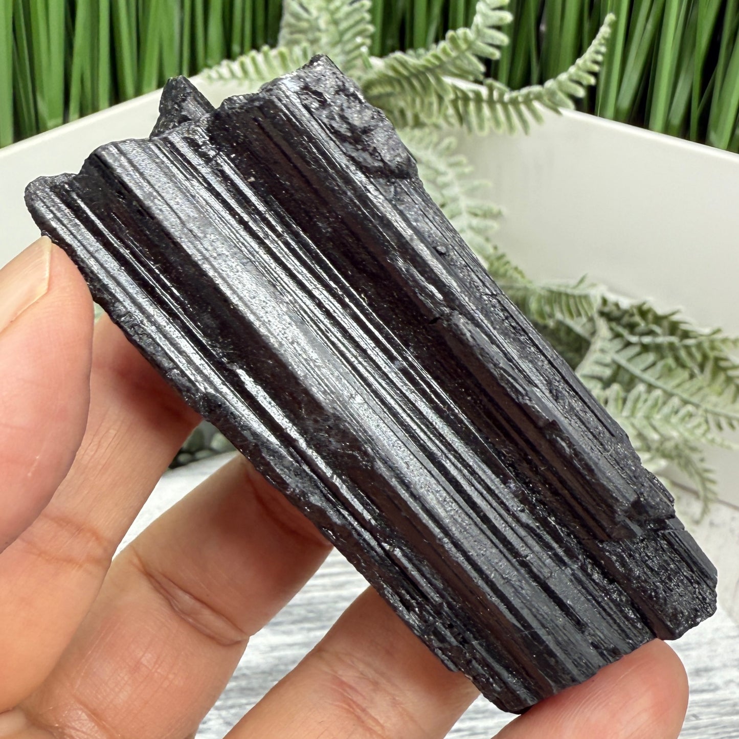 Black Tourmaline Schorl Hay Stack Raw Specimen with Stand Crystal 140g