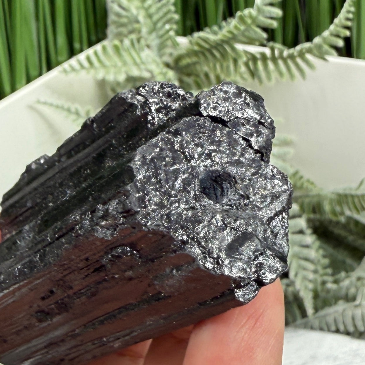 Black Tourmaline Schorl Hay Stack Raw Specimen with Stand Crystal 140g