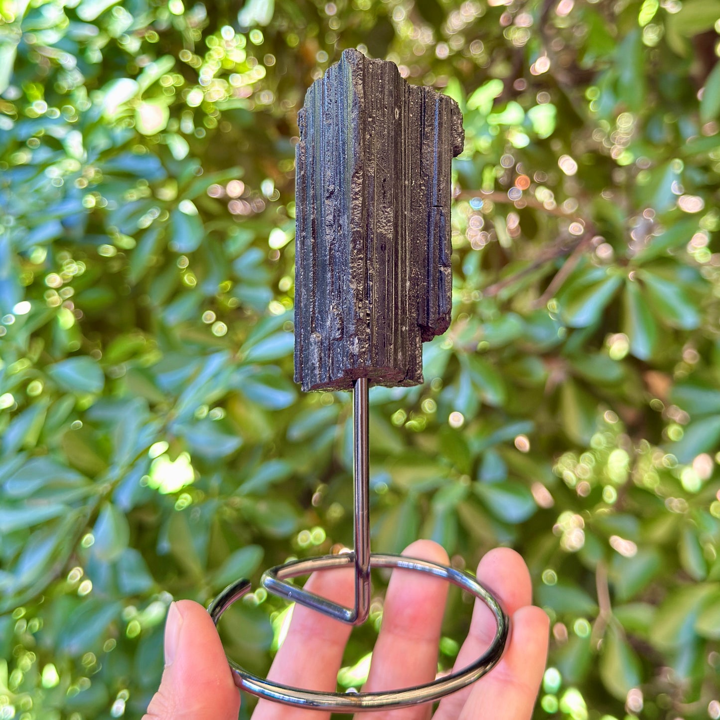 Black Tourmaline Schorl Hay Stack Raw Specimen with Stand Crystal 140g