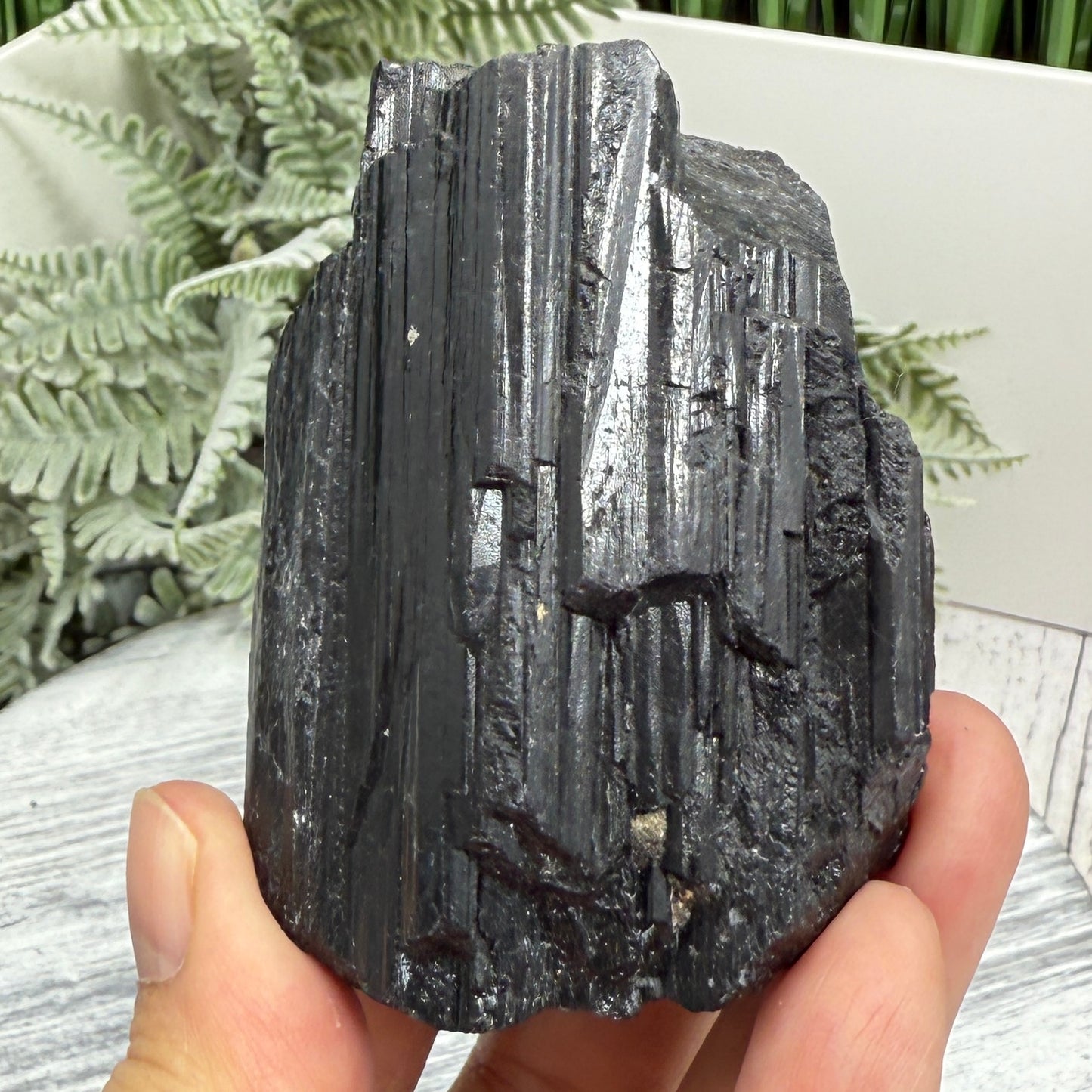 Black Tourmaline Schorl Hay Stack Raw Specimen with Stand Crystal 251g