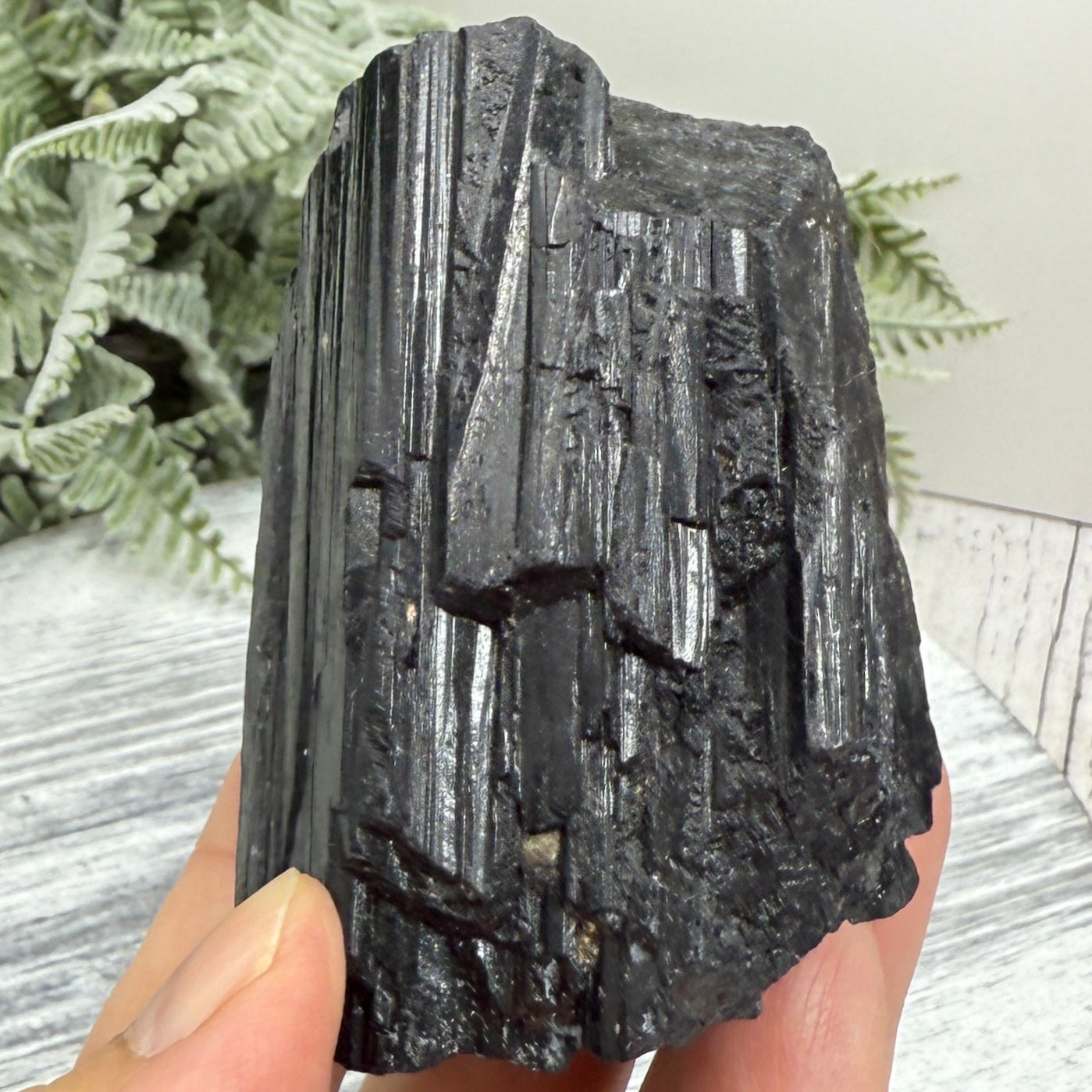 Black Tourmaline Schorl Hay Stack Raw Specimen with Stand Crystal 251g