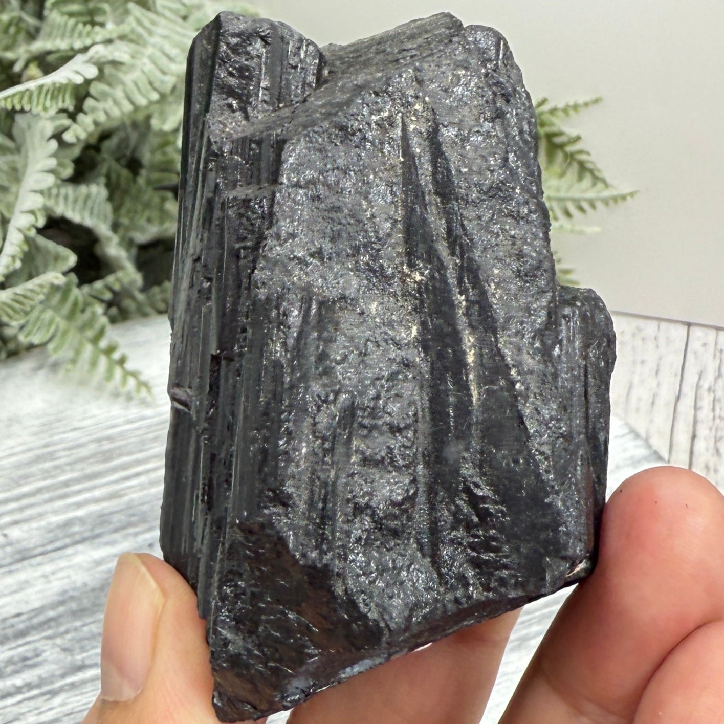 Black Tourmaline Schorl Hay Stack Raw Specimen with Stand Crystal 251g