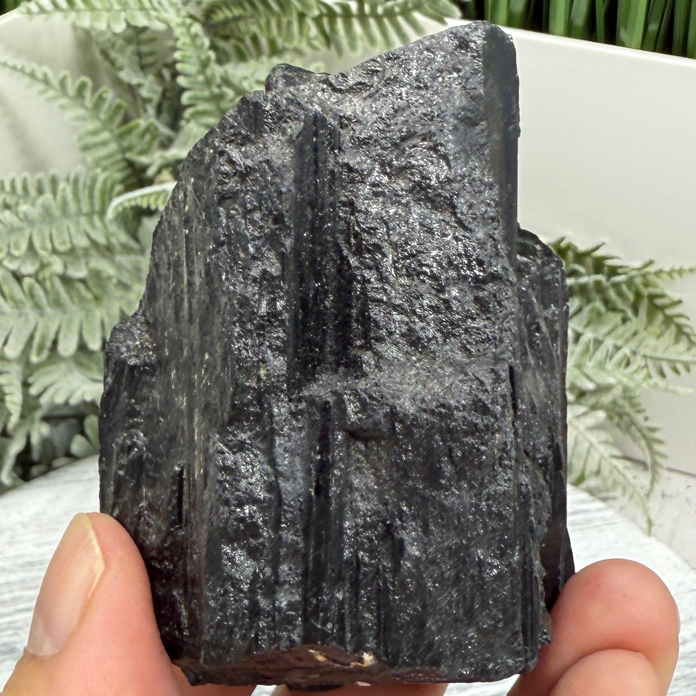 Black Tourmaline Schorl Hay Stack Raw Specimen with Stand Crystal 251g