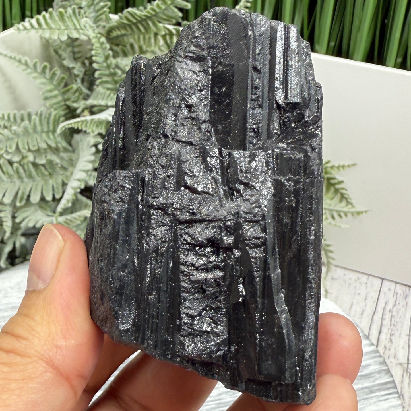 Black Tourmaline Schorl Hay Stack Raw Specimen with Stand Crystal 251g
