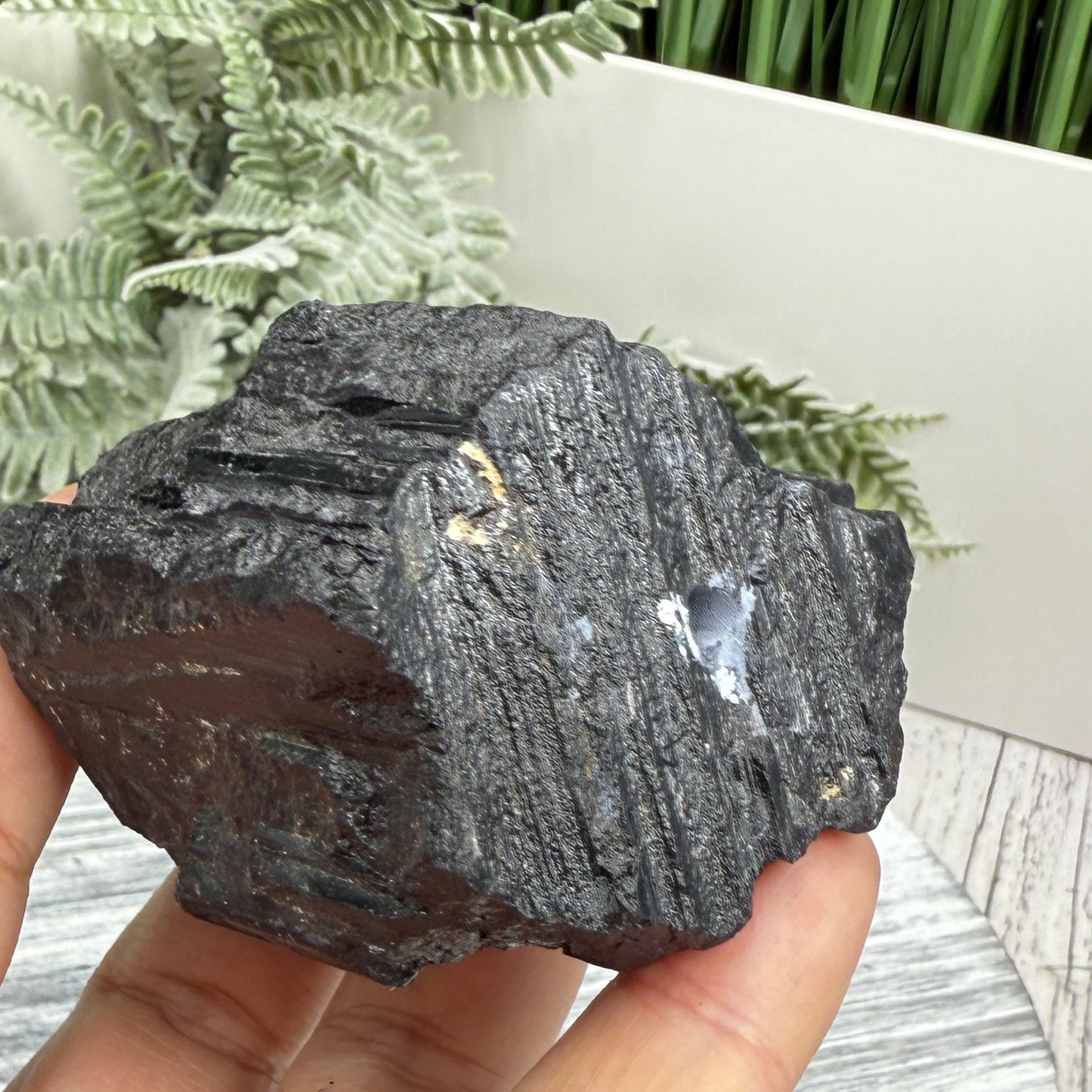 Black Tourmaline Schorl Hay Stack Raw Specimen with Stand Crystal 251g