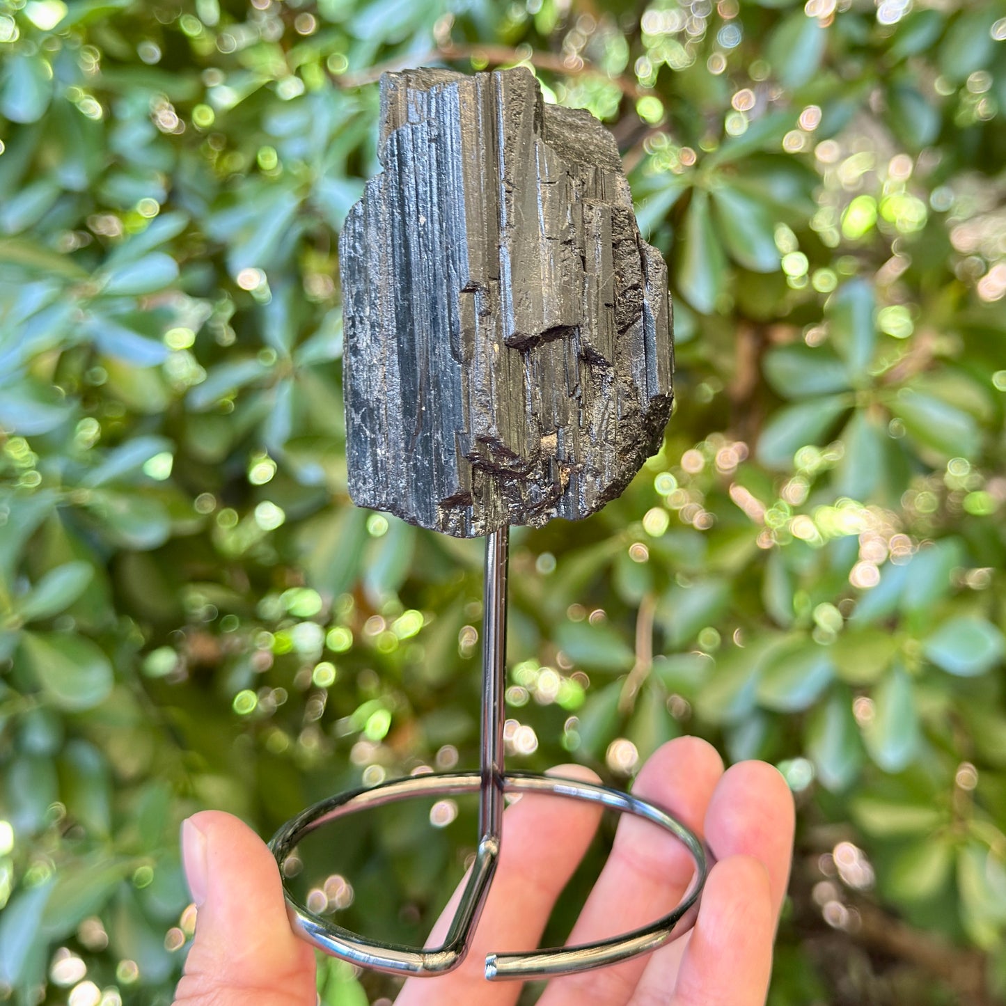 Black Tourmaline Schorl Hay Stack Raw Specimen with Stand Crystal 251g