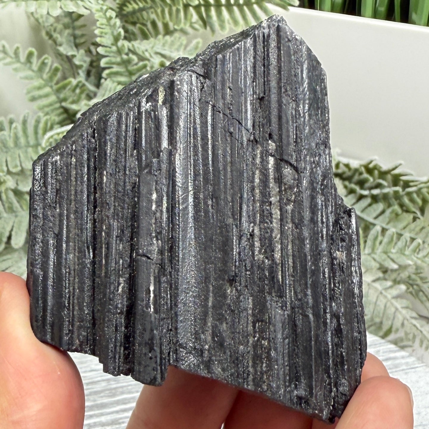 Black Tourmaline Schorl Hay Stack Raw Specimen with Stand Crystal 195g