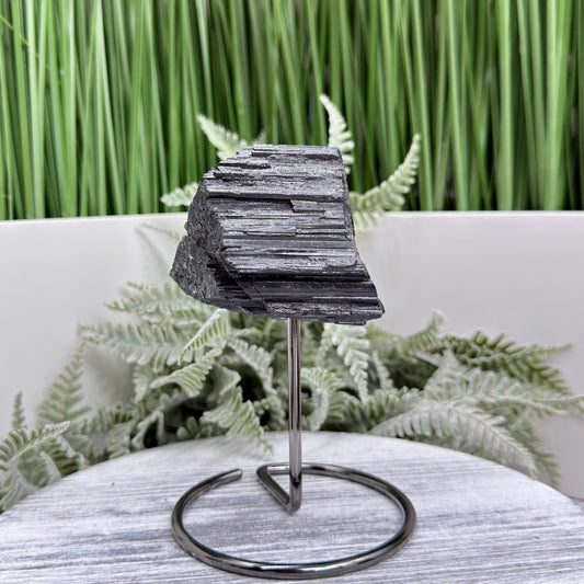 Black Tourmaline Schorl Hay Stack Raw Specimen with Stand Crystal 195g