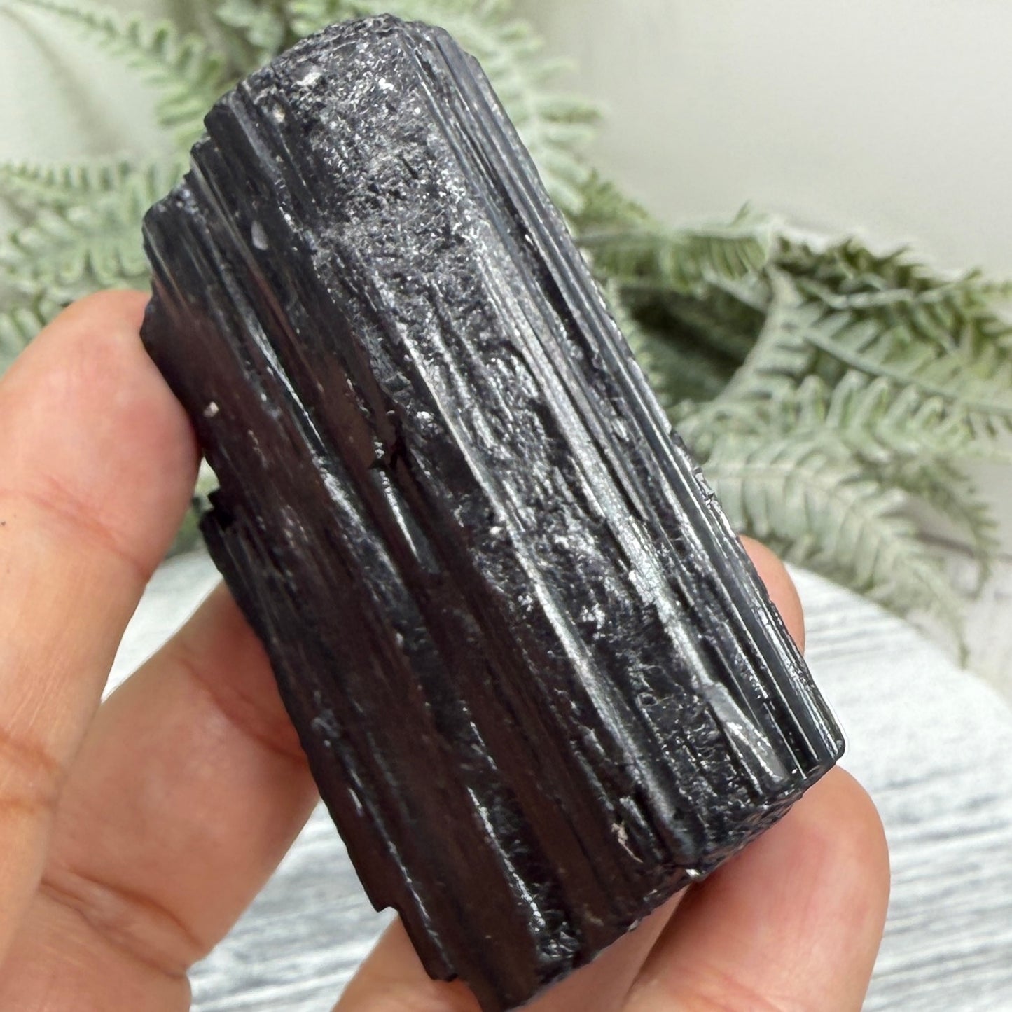 Black Tourmaline Schorl Hay Stack Raw Specimen with Stand Crystal 111g