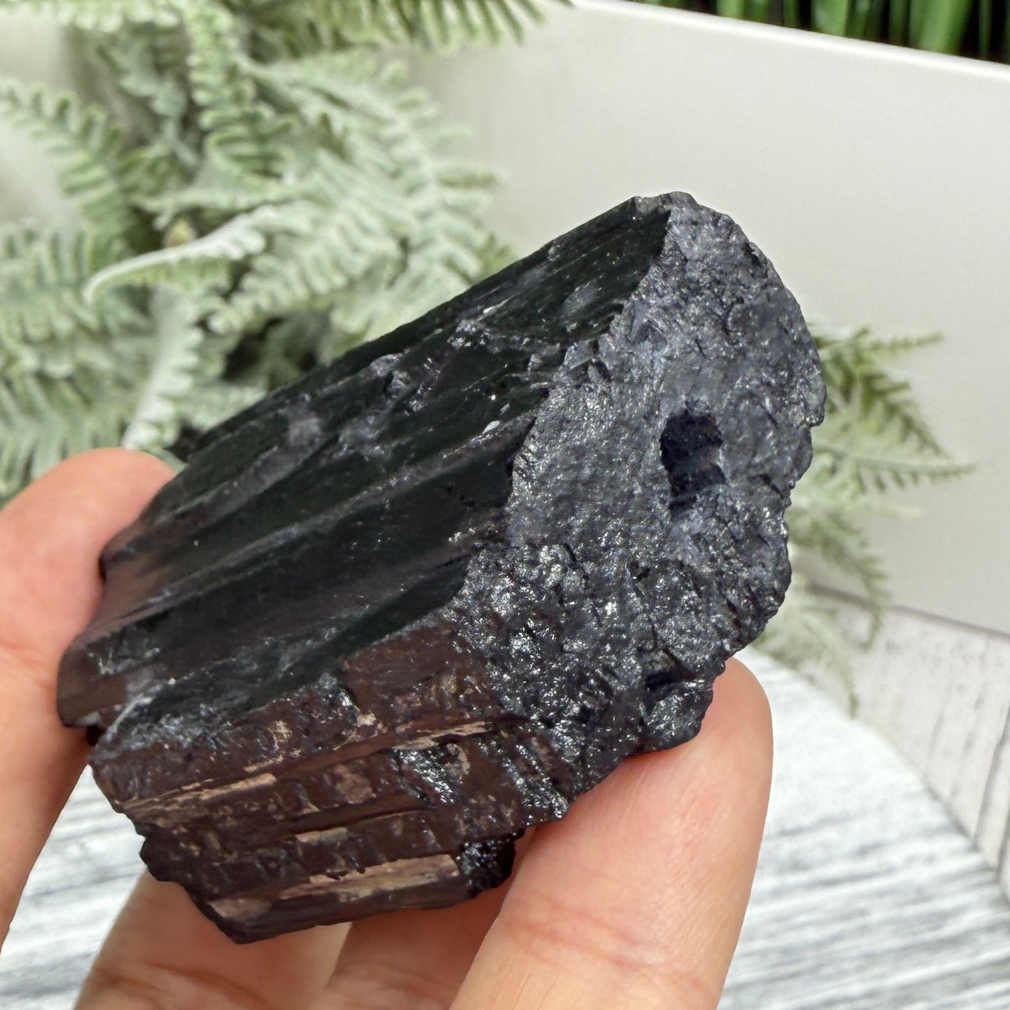 Black Tourmaline Schorl Hay Stack Raw Specimen with Stand Crystal 111g