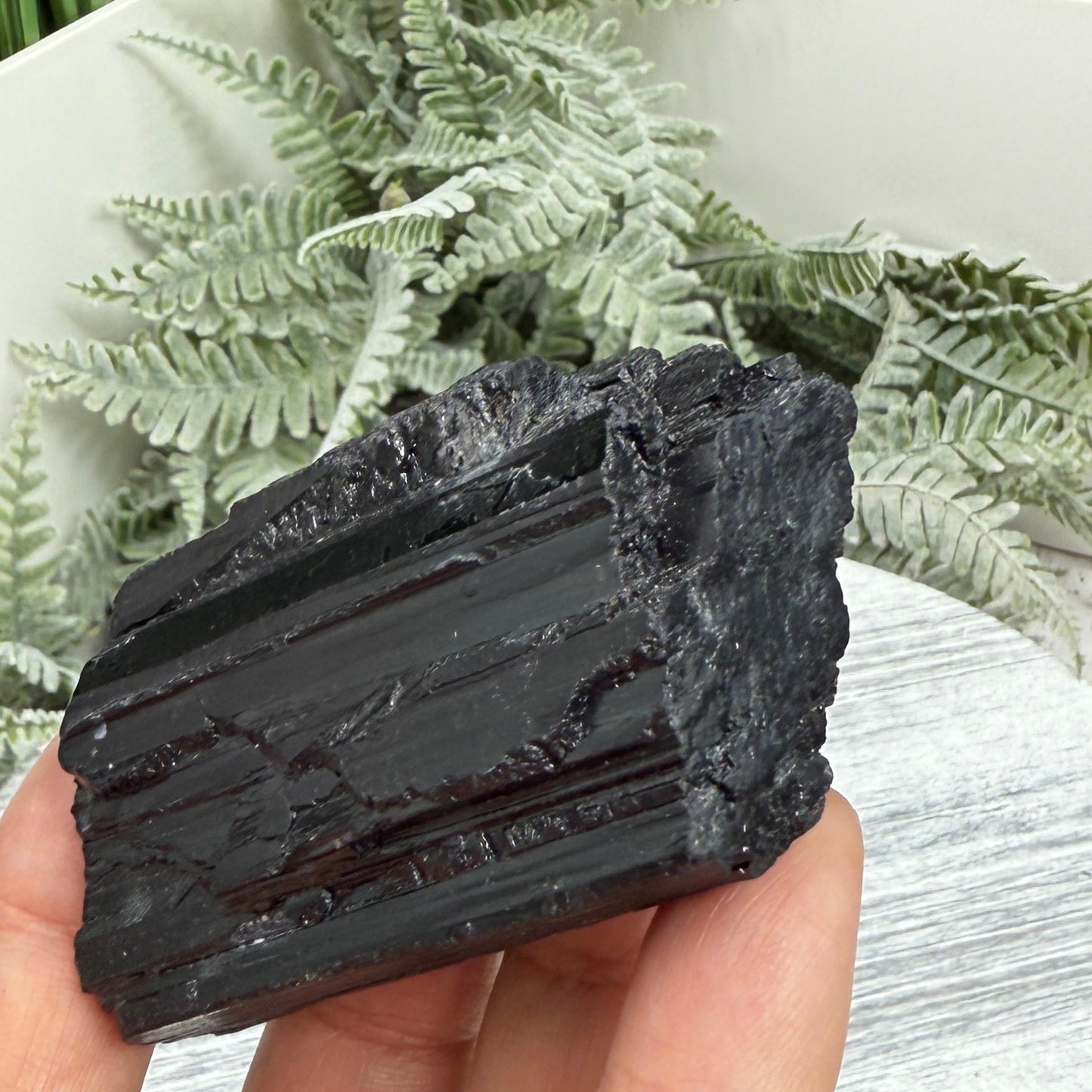 Black Tourmaline Schorl Hay Stack Raw Specimen with Stand Crystal 111g