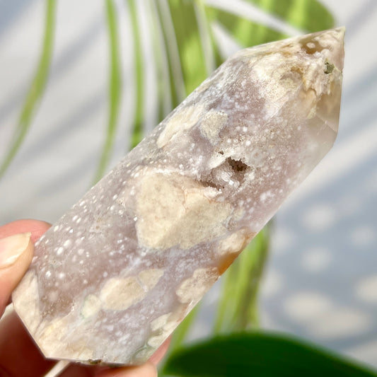 Pink Amethyst Flower Agate Tower Healing Crystal Generator 137g