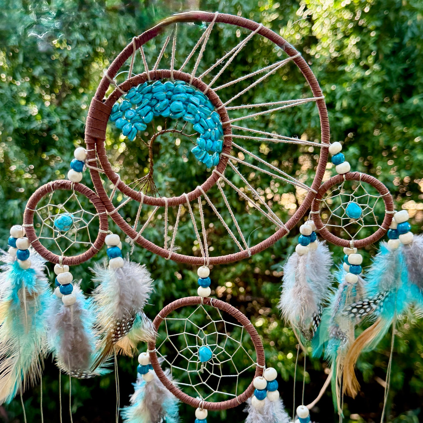 Turquoise Dreamcatcher Tree of Life with Feathers Wall Hanging Decorations