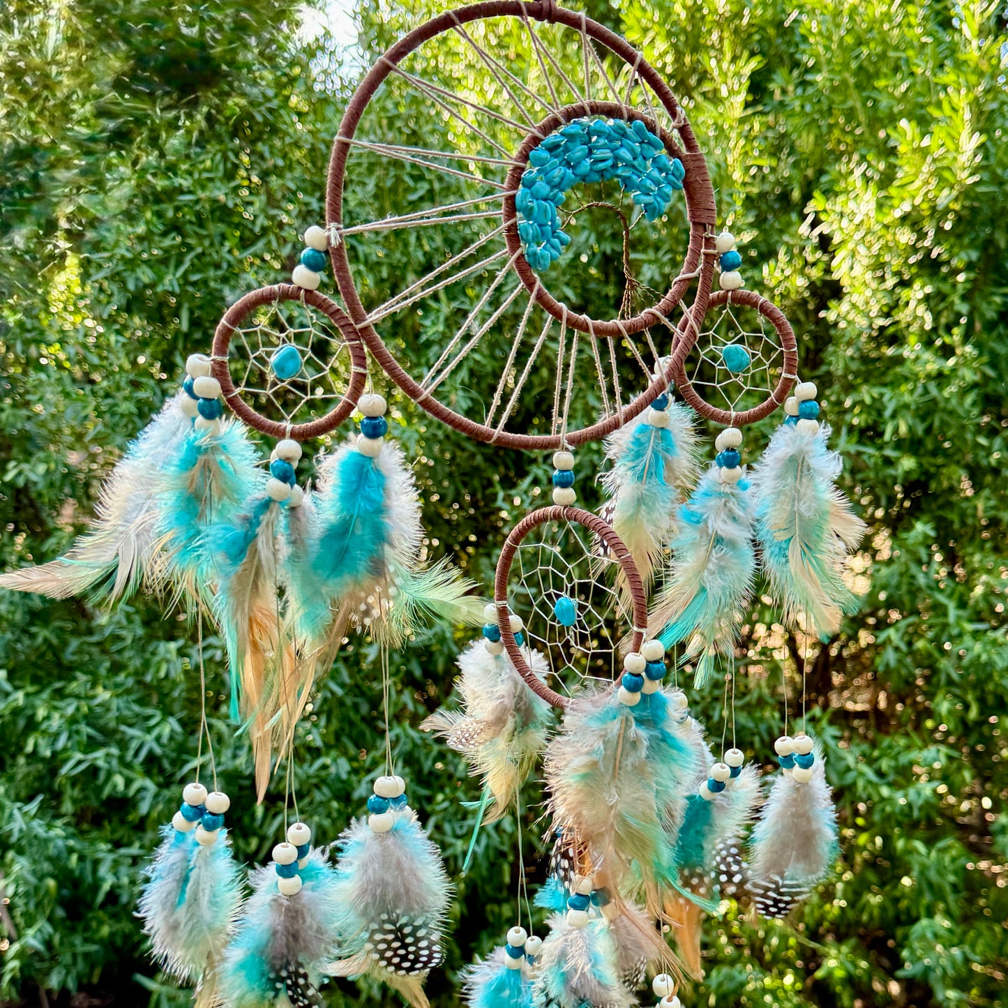 Turquoise Dreamcatcher Tree of Life with Feathers Wall Hanging Decorations