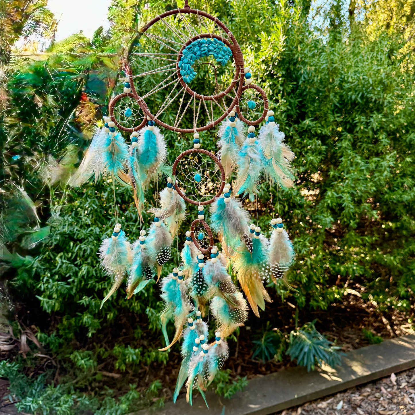 Turquoise Dreamcatcher Tree of Life with Feathers Wall Hanging Decorations